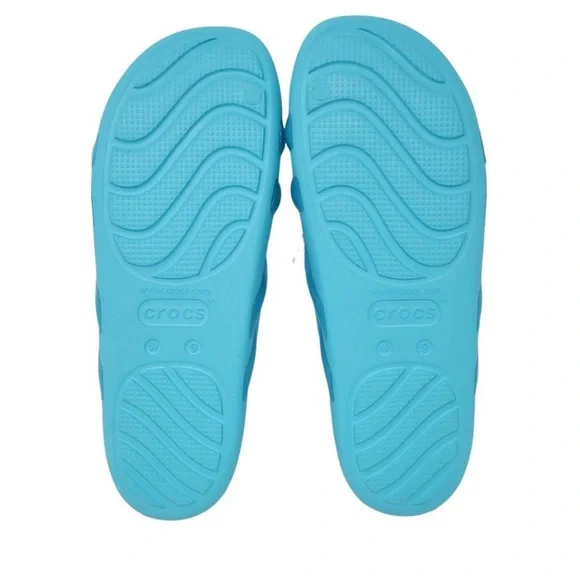 NWT CROCS Splash Shine Strappy Slide Sandals Aqua Blue - Picture 4 of 5